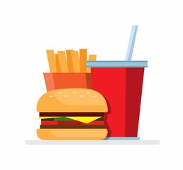 fast food, burger fries and softdrink, set menu food icon symbol flat illustration eps 10 editable vector