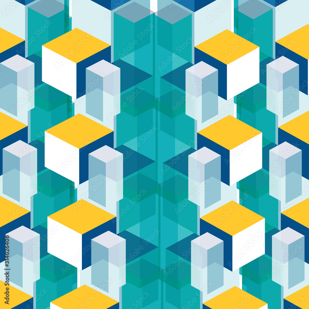 Poster abstract background with isometric elements of a cube box