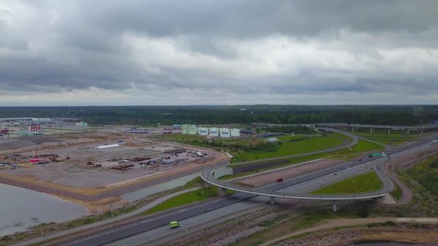 Flight above interchanges of ring road and western high speed diameter St.Petersburg