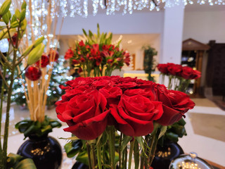 The red roses background for Valentine's day  or Mother day or Woman day post card or invitation. Aroma therapy cosmetic background. Beaty salon  or perfume cover backdrop.