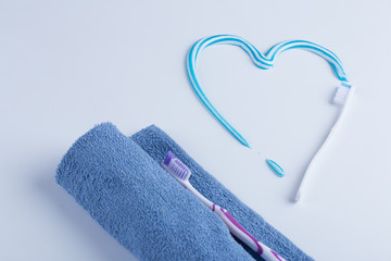 Toothbrush with colored toothpaste, care for the oral cavity and teeth, vector.
