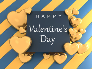 Banner for Valentine's Day. Gold hearts and inscription.