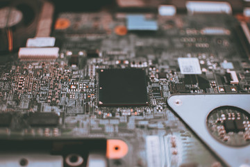 Obraz premium A green colour Circuit Board with CPU, SMD & IC mounted part on board