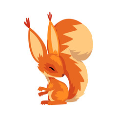 Cute Squirrel, Funny Little Orange Rodent Animal Cartoon Character Vector illustration