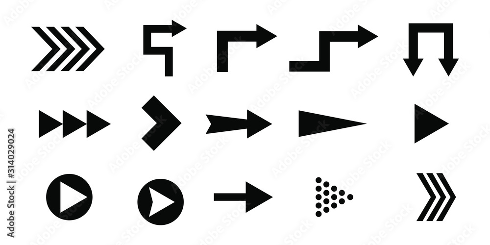 Poster arrows black set icons vector set collections. arrow cursor modern simple illustration