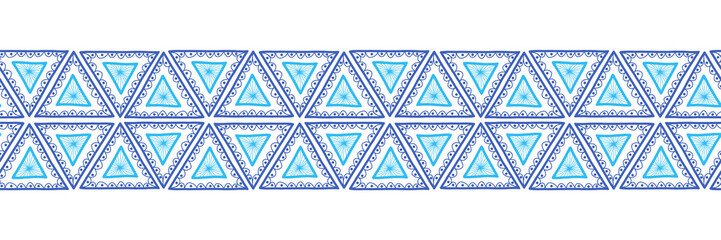 Triangles seamless vector border. Boho style pattern tribal ethnic motifs. Geometric repeating background. Triangle shape repeat tile for banners, footer, header, divider