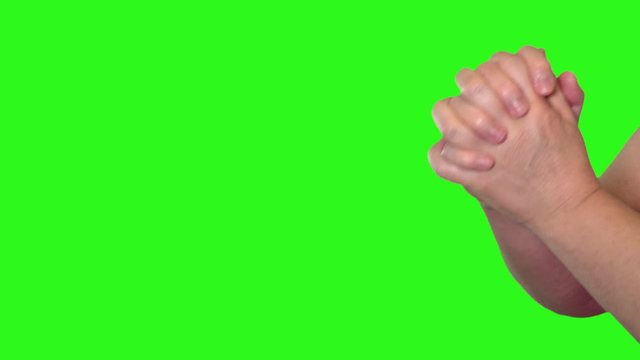 hand sign praying, begging of woman over green screen