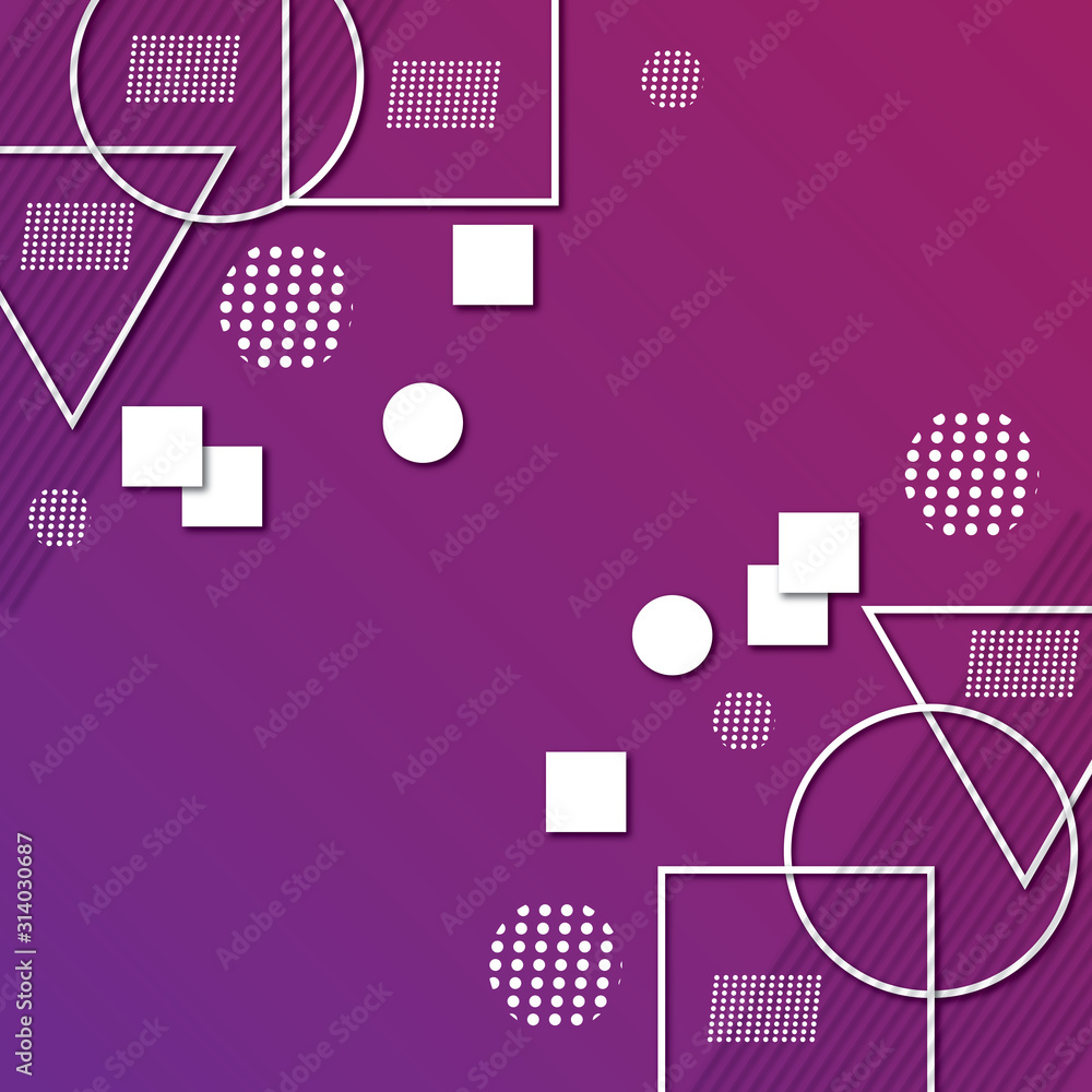 Poster abstract style purple and white background with dynamic geometric shapes