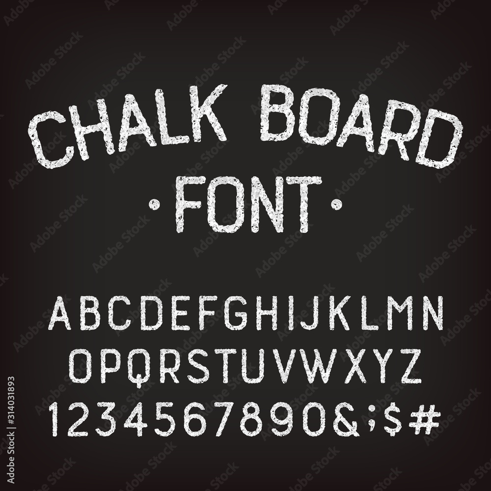 Fototapete chalk board alphabet font. hand drawn uppercase retro letters, numbers and symbols. stock vector typ