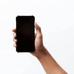 Asian person holding a mobile smartphone.