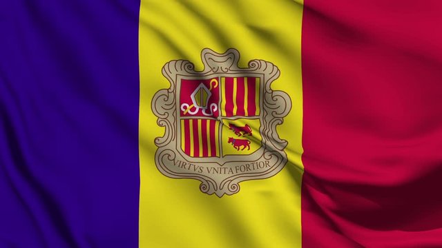 Realistic flag of Andorra waving. 3d animation  in loop mode. UltraHD quality