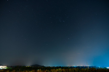 beautiful blue sky high peak mountains mist fog wildlife green forest at khao yai national park, Nakhon Ratchasima, Saraburi, Thailand guiding idea long weekend for backpacker camping campfire hiking