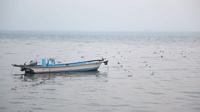 A boat floating on the sea