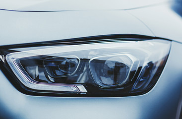 detail on one of the LED headlights modern car.