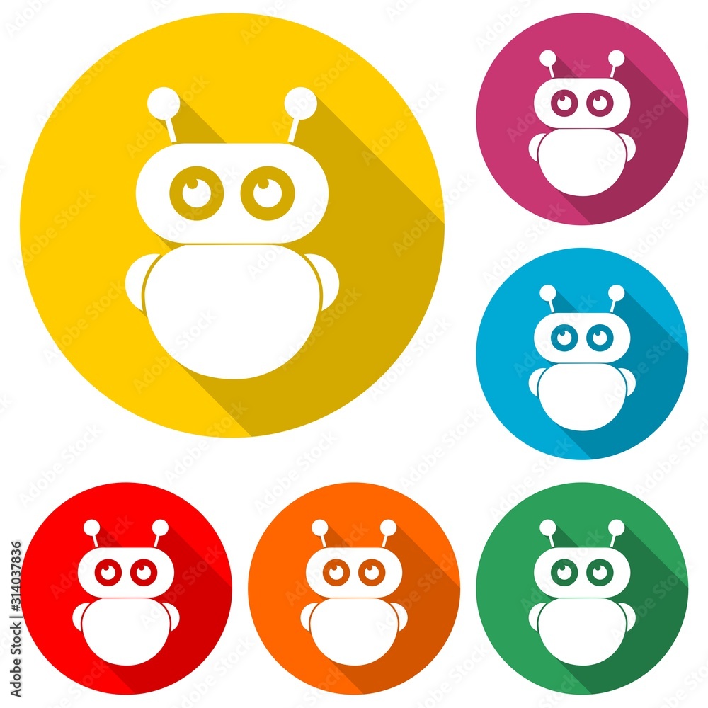 Poster robot icon isolated with long shadow