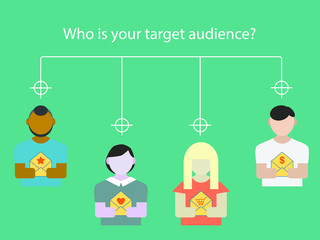 Target audience flat vector illustration on a green background.