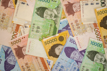 Fototapeta na wymiar Korean won banknote Korea for vintage background image concepts.