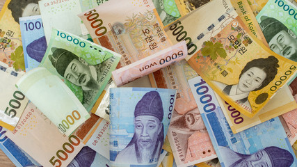 Korean won banknote Korea for vintage background image concepts.