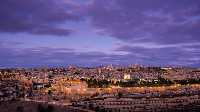Sunrise clouds over Old City Jerusalem time lapse