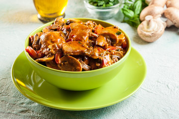 Fresh turkey ragout with mushrooms