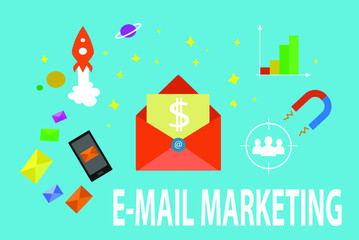 Vector flat email marketing illustration. Profit email marketing strategy banner.