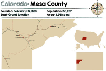 Large and detailed map of Mesa county in Colorado, USA.