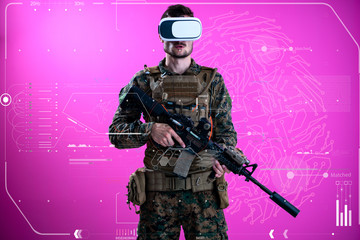 soldier using  virtual reality headset