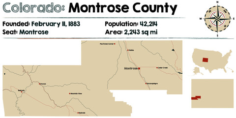 Large and detailed map of Montrose county in Colorado, USA.