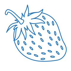 strawberry, blue linear icon on white isolated background