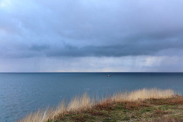 seascape winter cloudy evening horizon over the sea