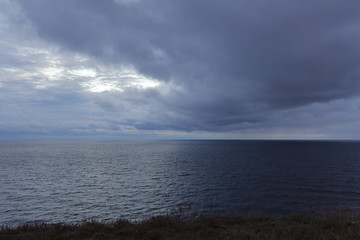 seascape winter cloudy evening horizon over the sea