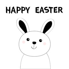 Obraz na płótnie Canvas Happy Easter. Bunny rabbit hare face head black line icon. Cute cartoon kawaii funny character. Baby greeting card. White background. Flat design.