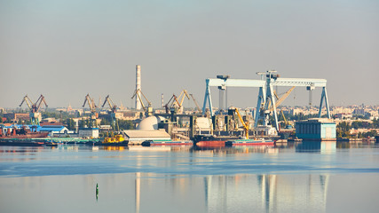 Fototapeta premium Industrial areas of the shipbuilding yard.
