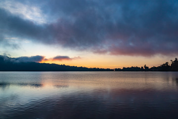 A beautiful sunrise at a Lake Bratan. Bali island, Indonesia.