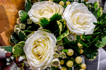 bouquet of white roses, rose flower background