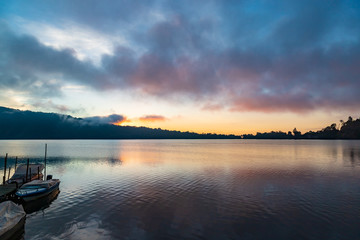 A beautiful sunrise at a Lake Bratan. Bali island, Indonesia.