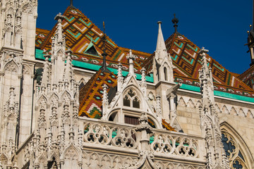 Roof detail of St Matthias catholic church in Budapest, Hungary