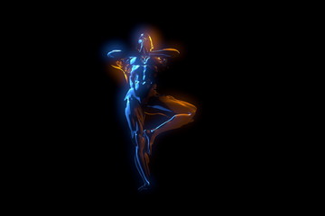 Fototapeta premium 3d man doing yoga exercise in tree pose isolated on black background