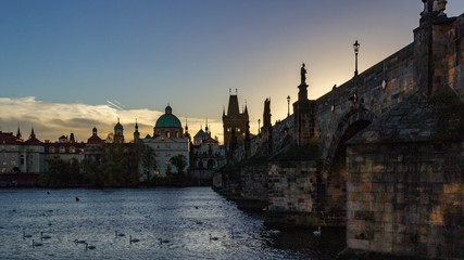 Charles Bridge at sunset. Prague.Czech Republic