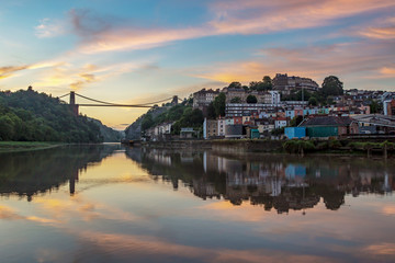Clifton Suspension Bridge at sunset and high tide