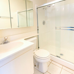 Square White bathroom with shower and glass door