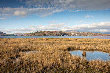 Obraz premium View over the beautiful landscape of the Dwyryd Estuary in North Wales