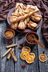 Cinnamon puff pastry twists on a plate