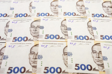 Fototapeta na wymiar banknotes, face value of 500 hryvnia, a lot of hryvnia for the background. Ukrainian money.