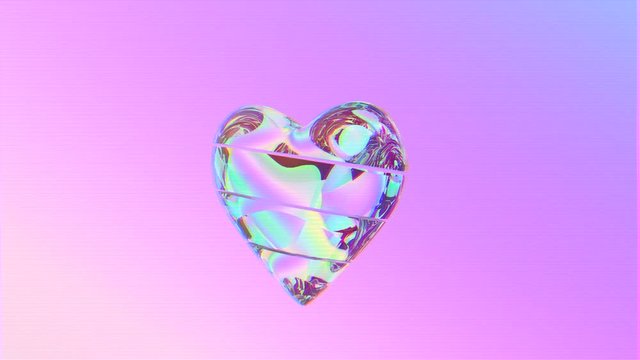 Abstract 3d geometric art with slice crystal heart shape. motion graphic. pink background. love concept.