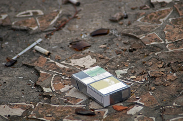 Pack of cigarettes on the ground