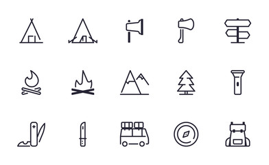 Set of Camping, Outdoor, Adventure vector icon illustration