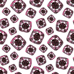 Watercolor seamless pattern with shiny bright crystals