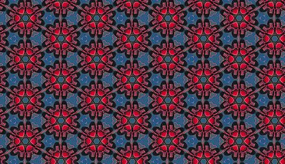 Kaleidoscope effect pattern background with hearts and sneakers