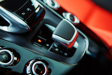 Detail of modern car interior, gear stick